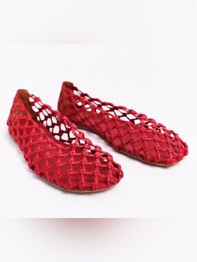 Red Woven Slip-On Flats for Women